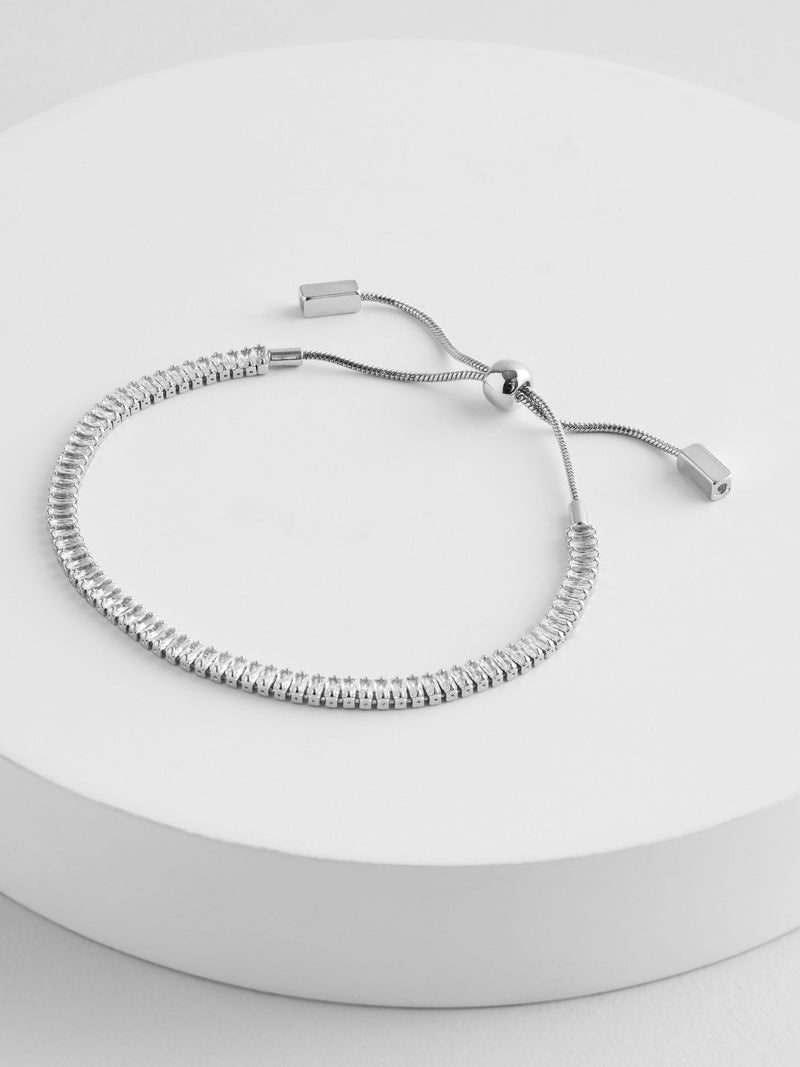 Silver tone baguette stone pully bracelet (British brand)