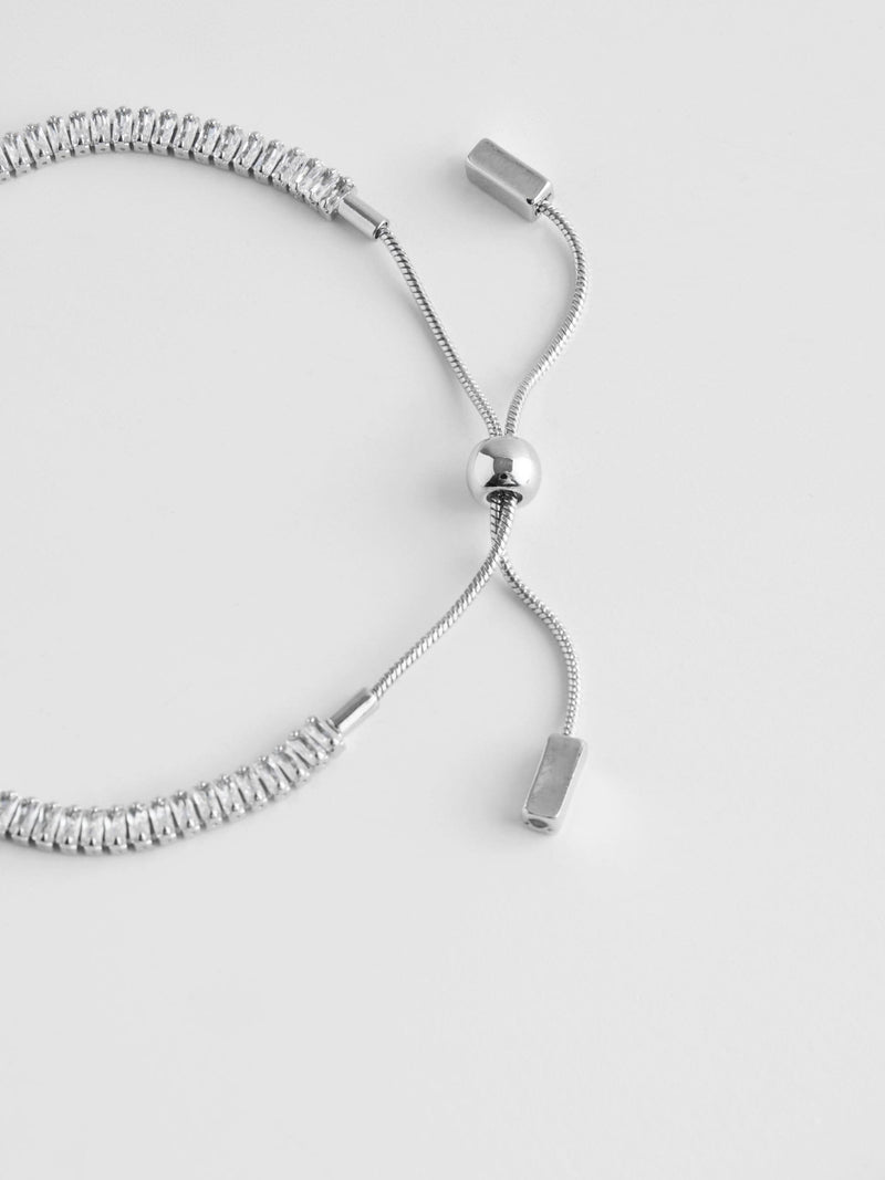 Silver tone baguette stone pully bracelet (British brand)