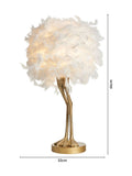 BHS gold ostrich leg table lamp with feather shade (British brand)