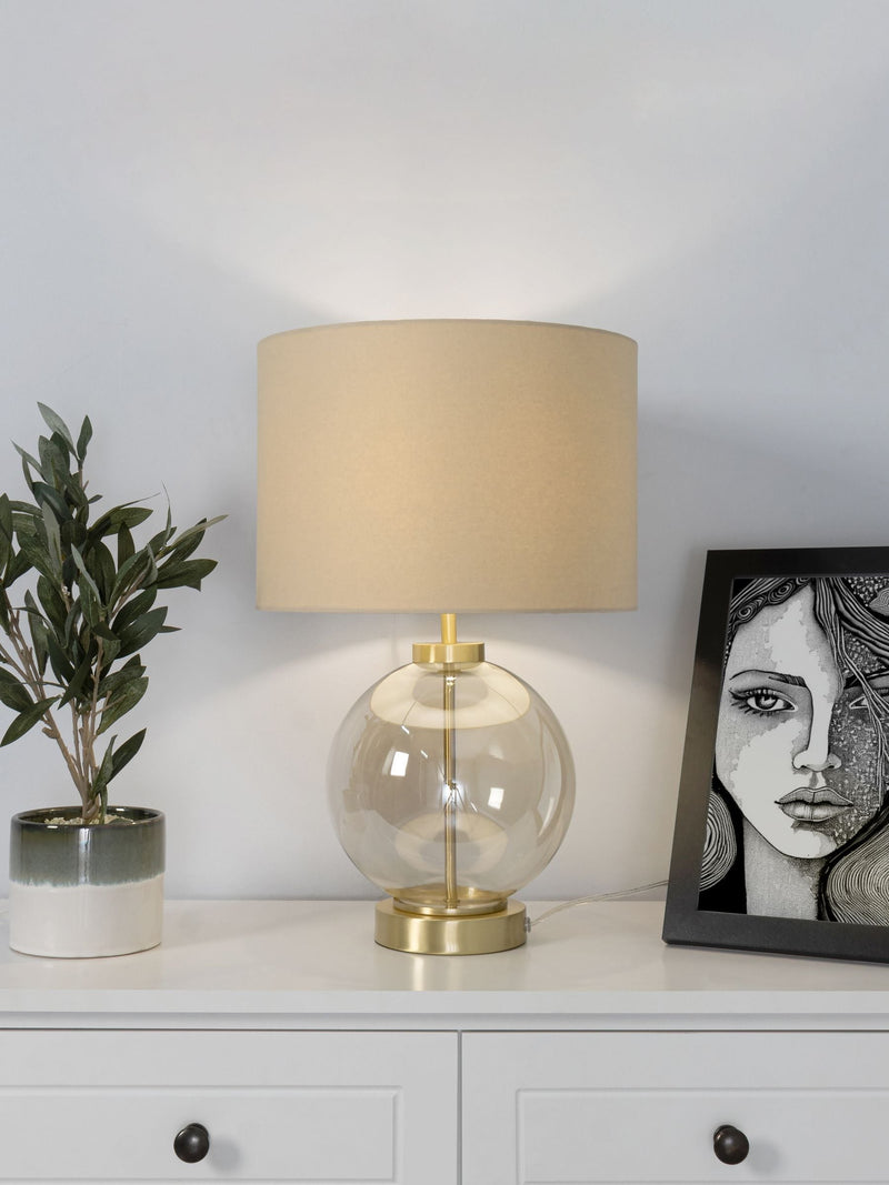 BHS satin brass mini glass sphere table lamp, UK version