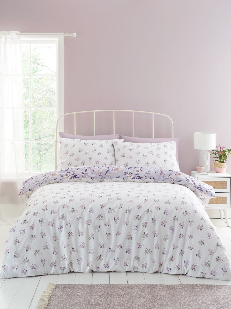 Catherine Lansfield Lilac Isadora Floral reversible duvet cover set - British product