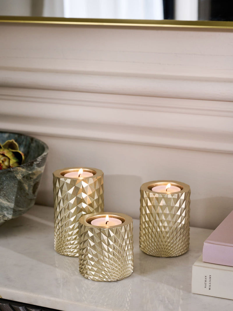 Gold hex tiered tea light candle holders set of 3 (British brand)