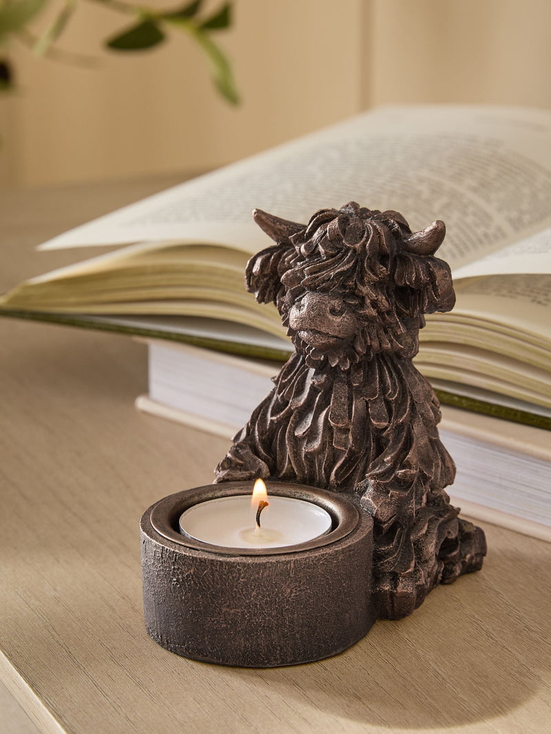 Bronze Hamish The Highland Cow tea light candle holder - British product
