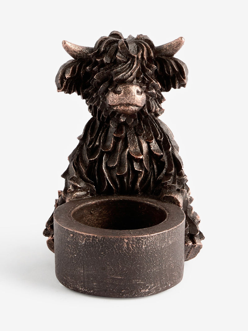 Bronze Hamish The Highland Cow tea light candle holder - British product