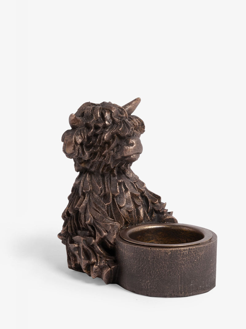Bronze Hamish The Highland Cow tea light candle holder - British product