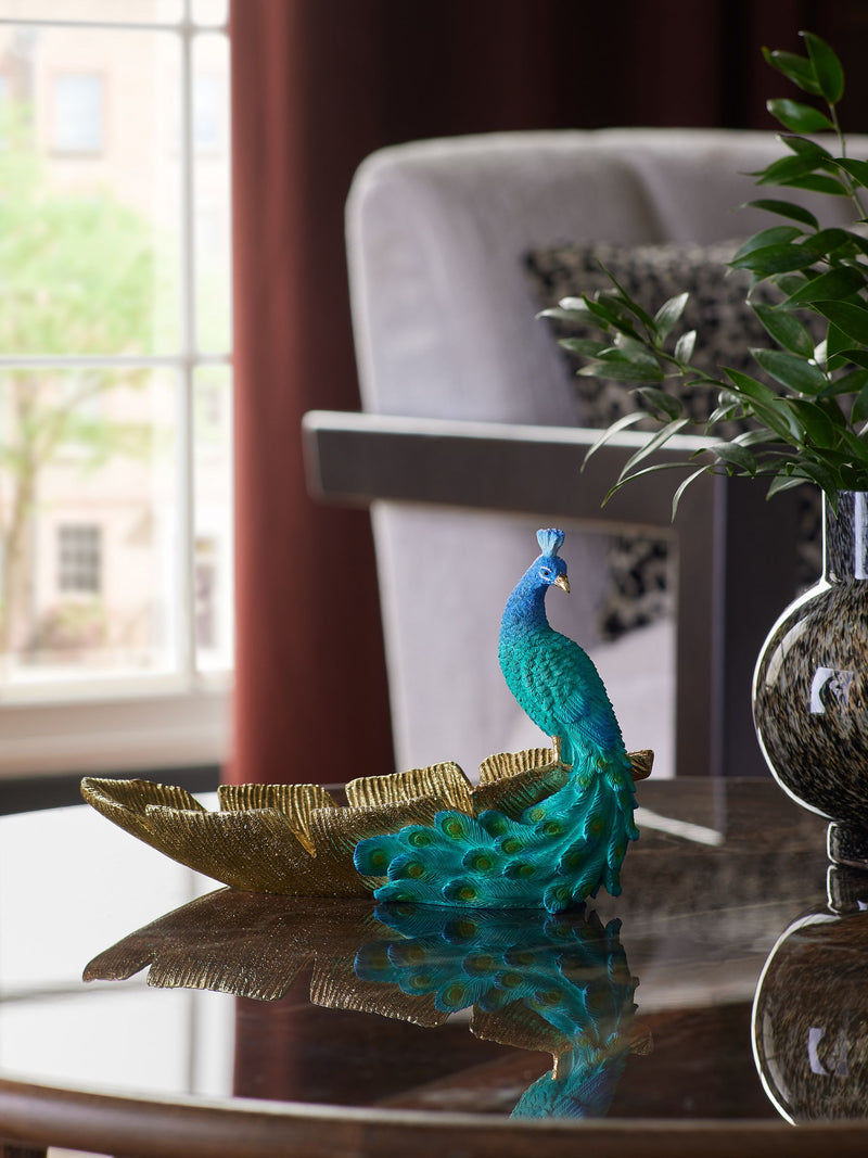 Teal blue peacock decorative bowl 15.5cm height (British brand)