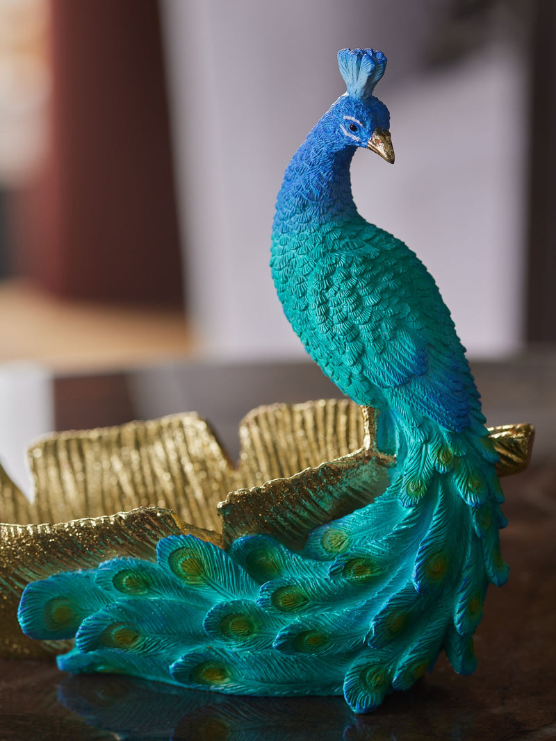 Teal blue peacock decorative bowl 15.5cm height (British brand)