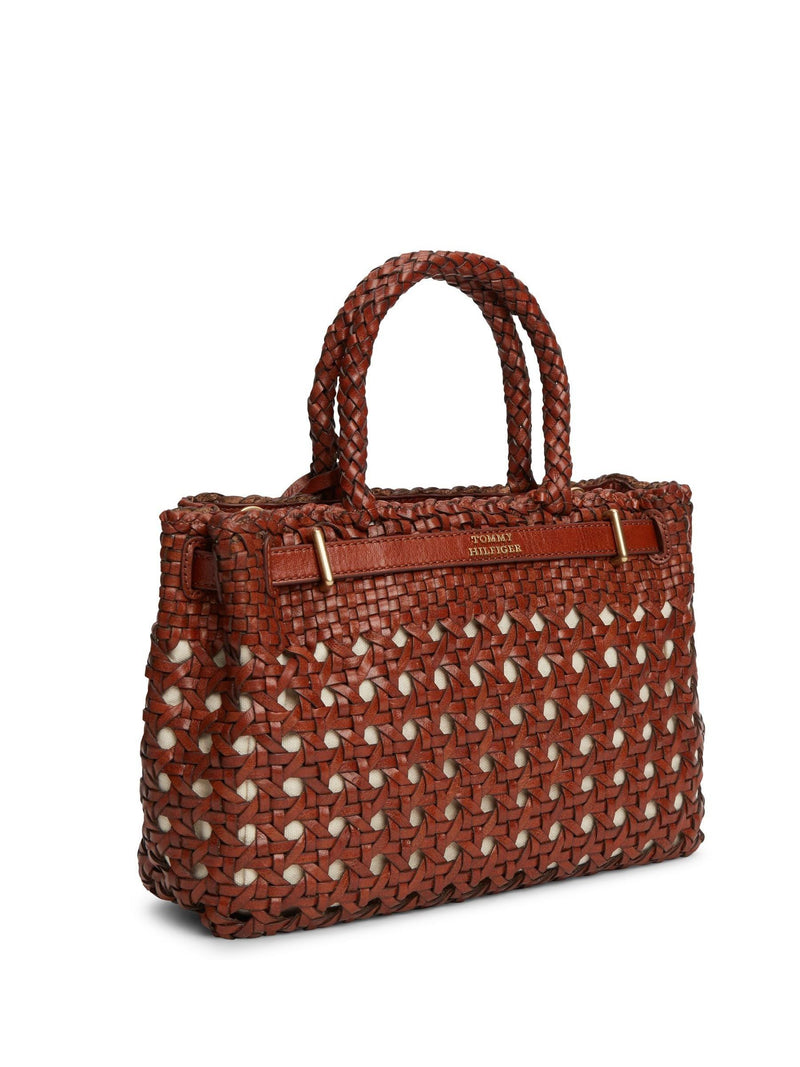 Tommy Hilfiger brown braided leather tote bag 33cm - British product