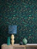 Clarissa Hulse Wild Chervil Kingfisher Gold wallpaper 10M, imported from the UK