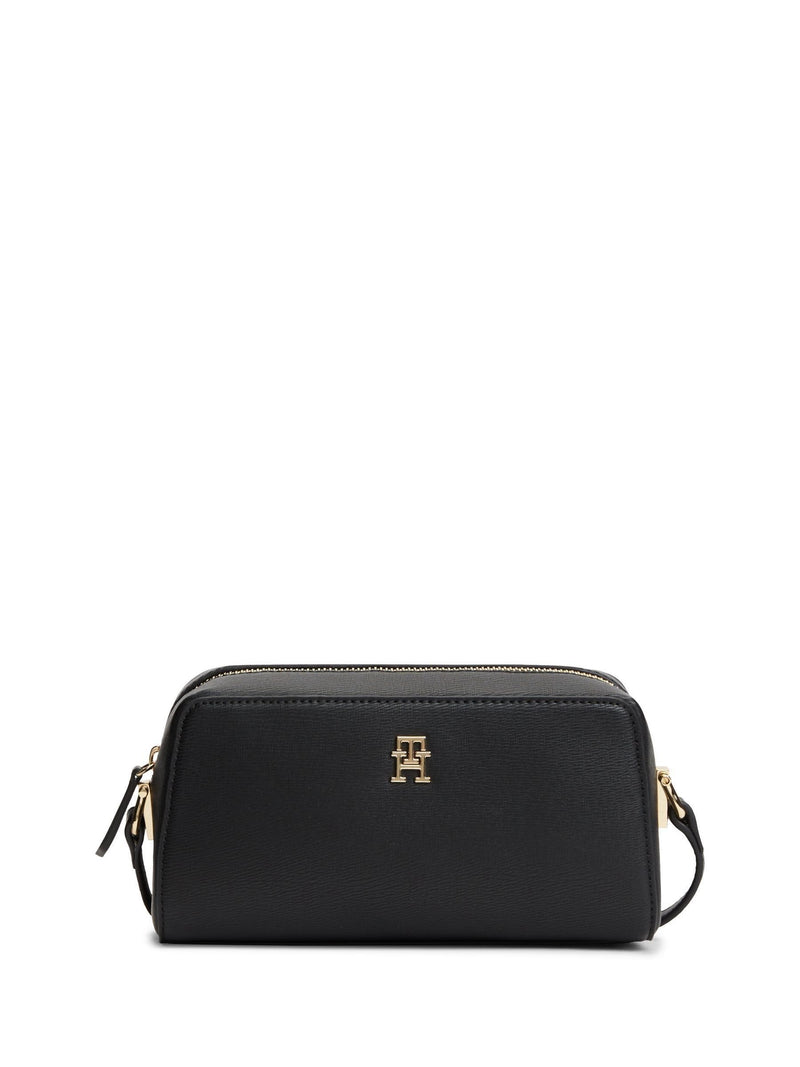 Tommy Hilfiger black monogram textured crossbody camera bag (British brand)