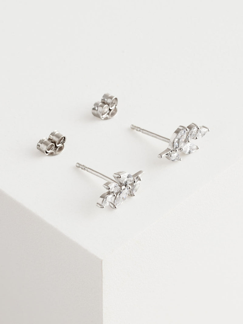 Sterling silver leaf cubic zirconia stud earrings (British brand)