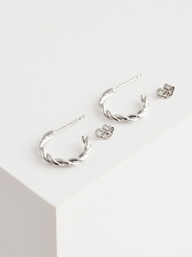Sterling silver twist hoop earrings (British brand)