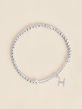 Sterling silver initial cubic zirconia beaded stretch bracelet (British brand)