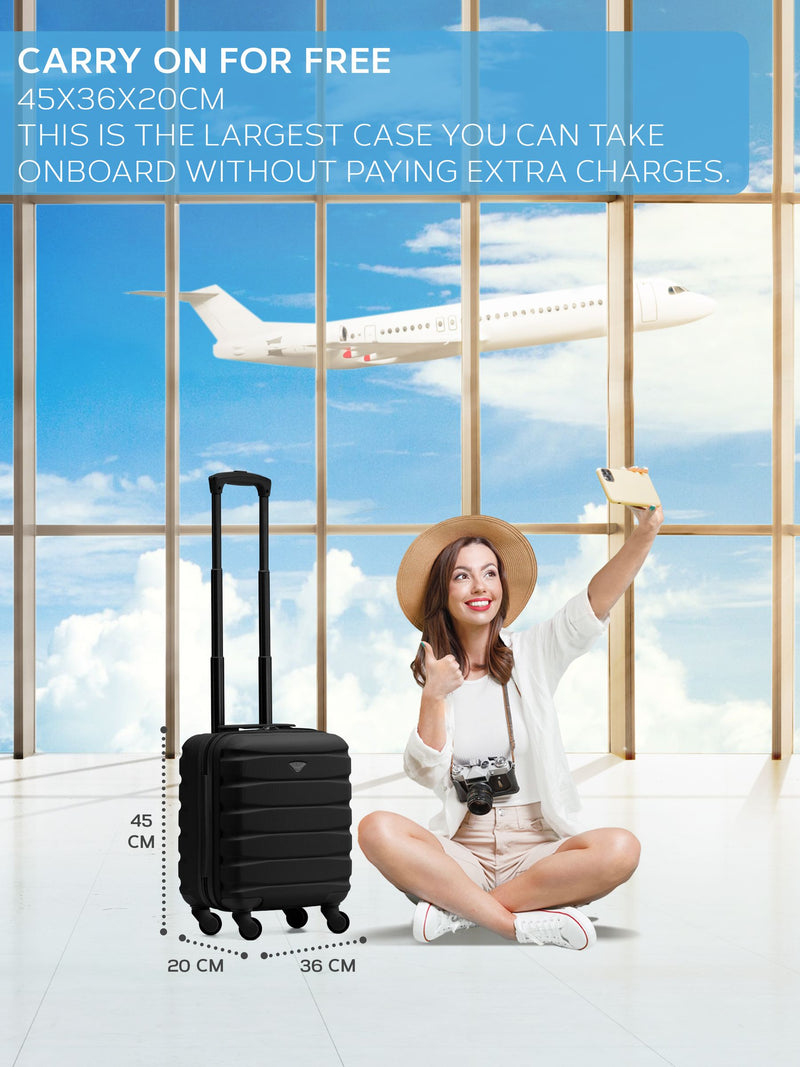 Flight Knight black ABS underseat cabin luggage 45x36x20cm, imported from the UK