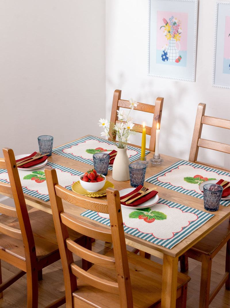 Wylder Blue Strawberry Stripes placemats 46x36cm set of 4 (British brand)