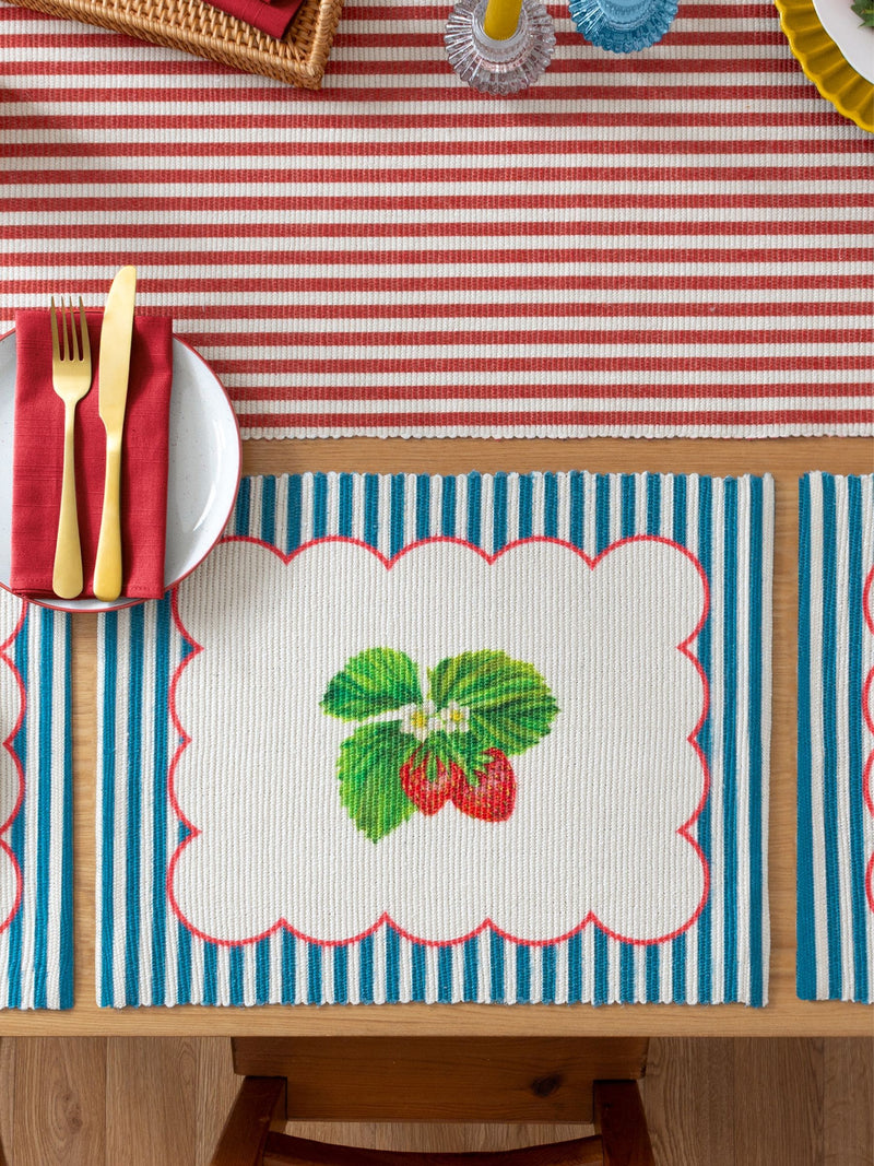 Wylder Blue Strawberry Stripes placemats 46x36cm set of 4 (British brand)