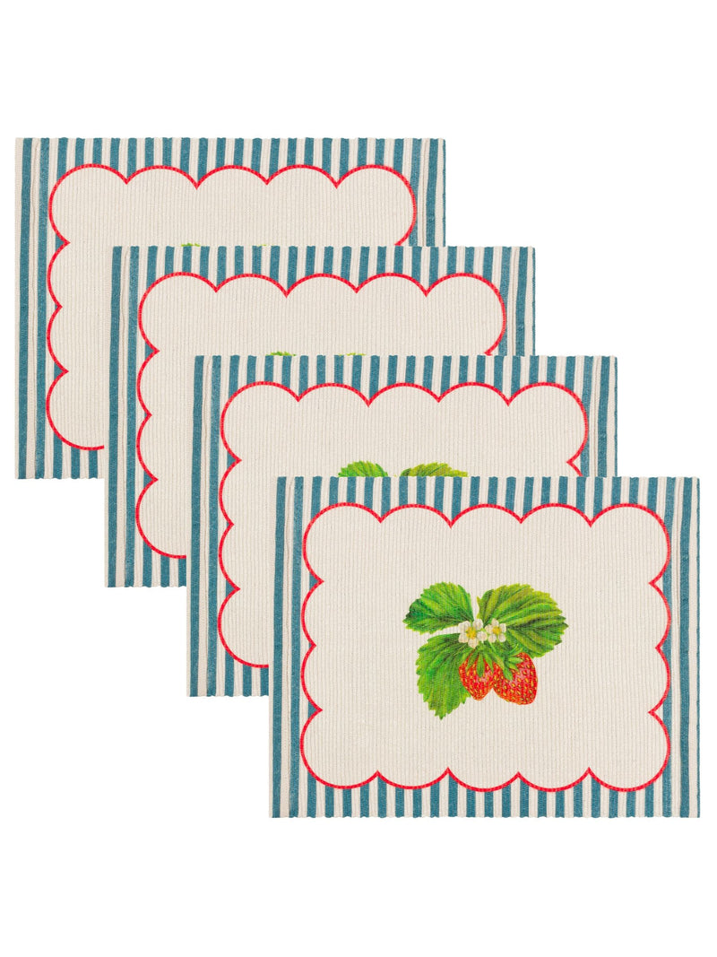 Wylder Blue Strawberry Stripes placemats 46x36cm set of 4 (British brand)