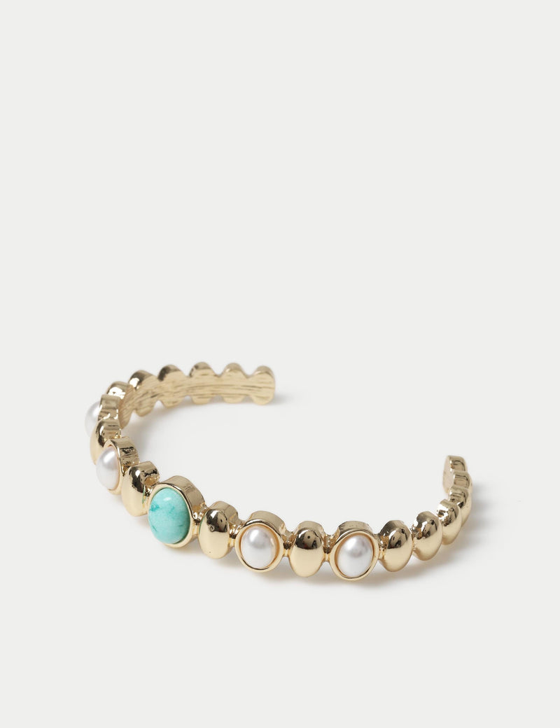 Natural stone and glass pearl cuff bracelet - British product
