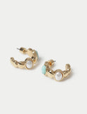 Natural stone hoop earrings with glass pearl accents, imported from the UK