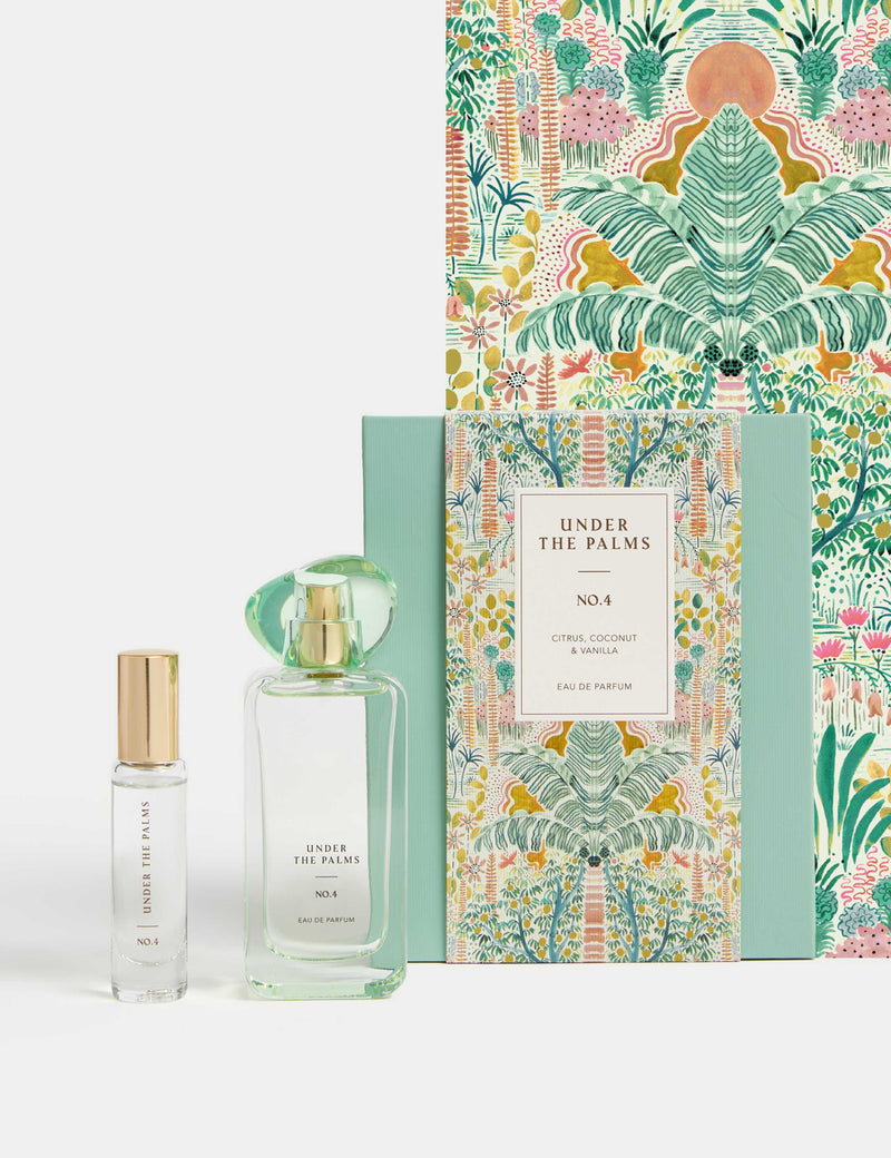 Under the Palms perfume set with 48ml and 9ml bottles, imported from the UK