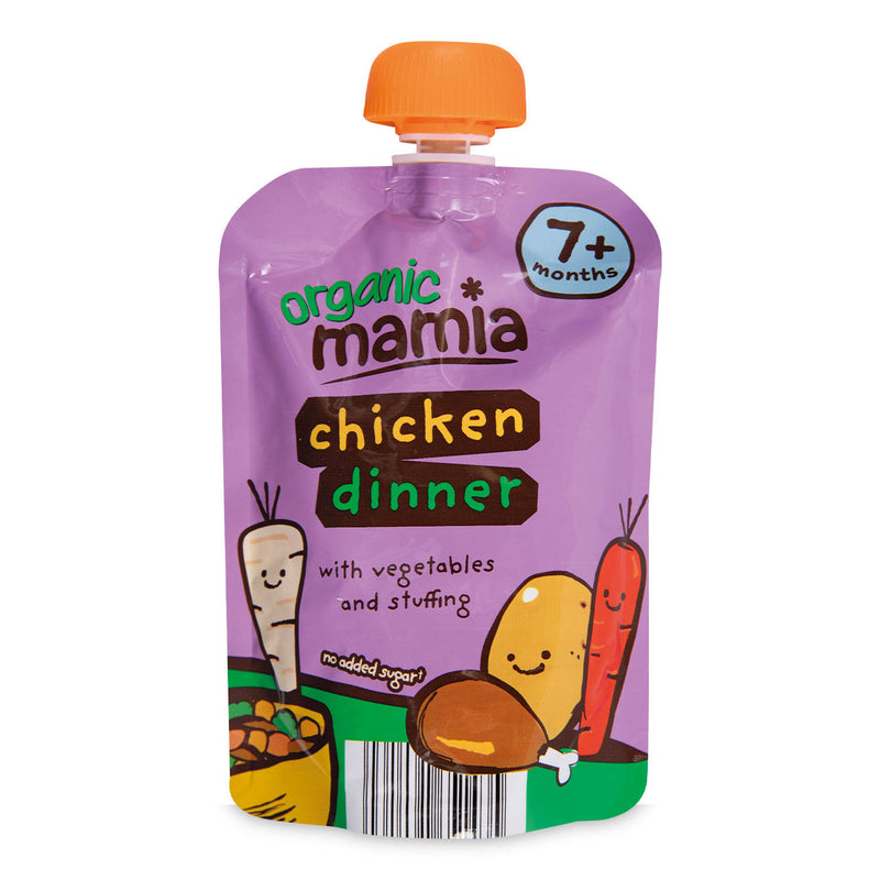 Organic chicken dinner baby food pouch with vegetables - British product