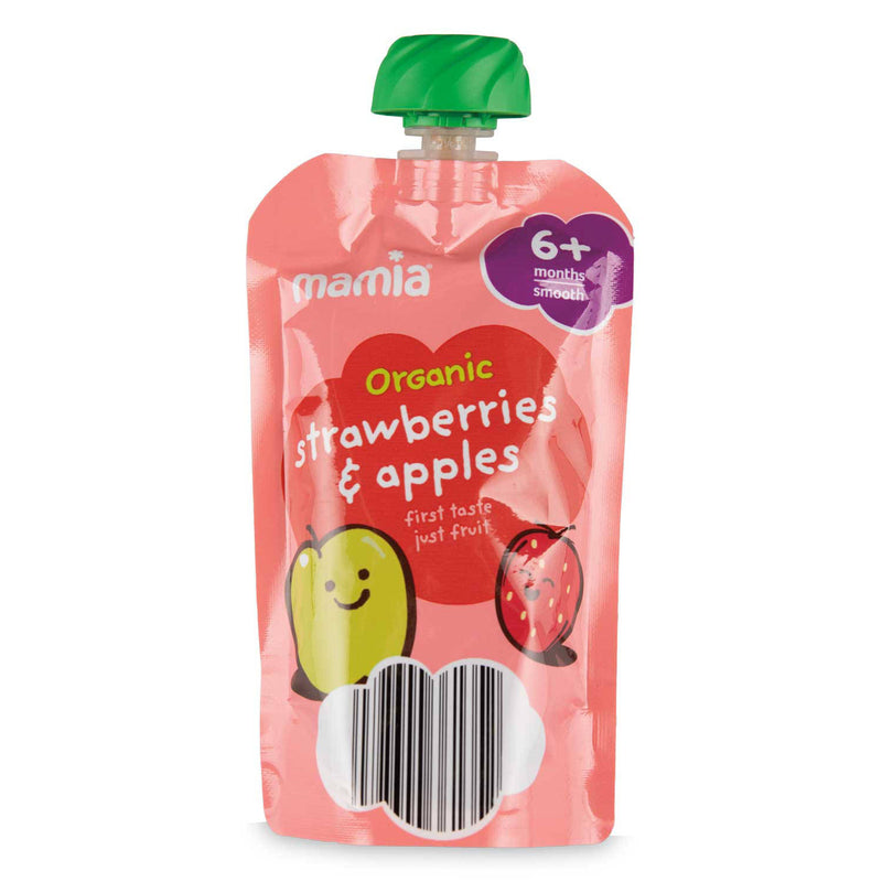 Organic strawberry and apple puree pouch (British brand)