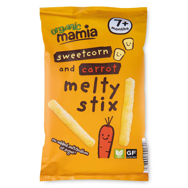 Organic sweetcorn and carrot melty stix for babies, UK version