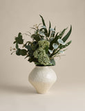 Large artificial eucalyptus arrangement in a ceramic vase, imported from the UK