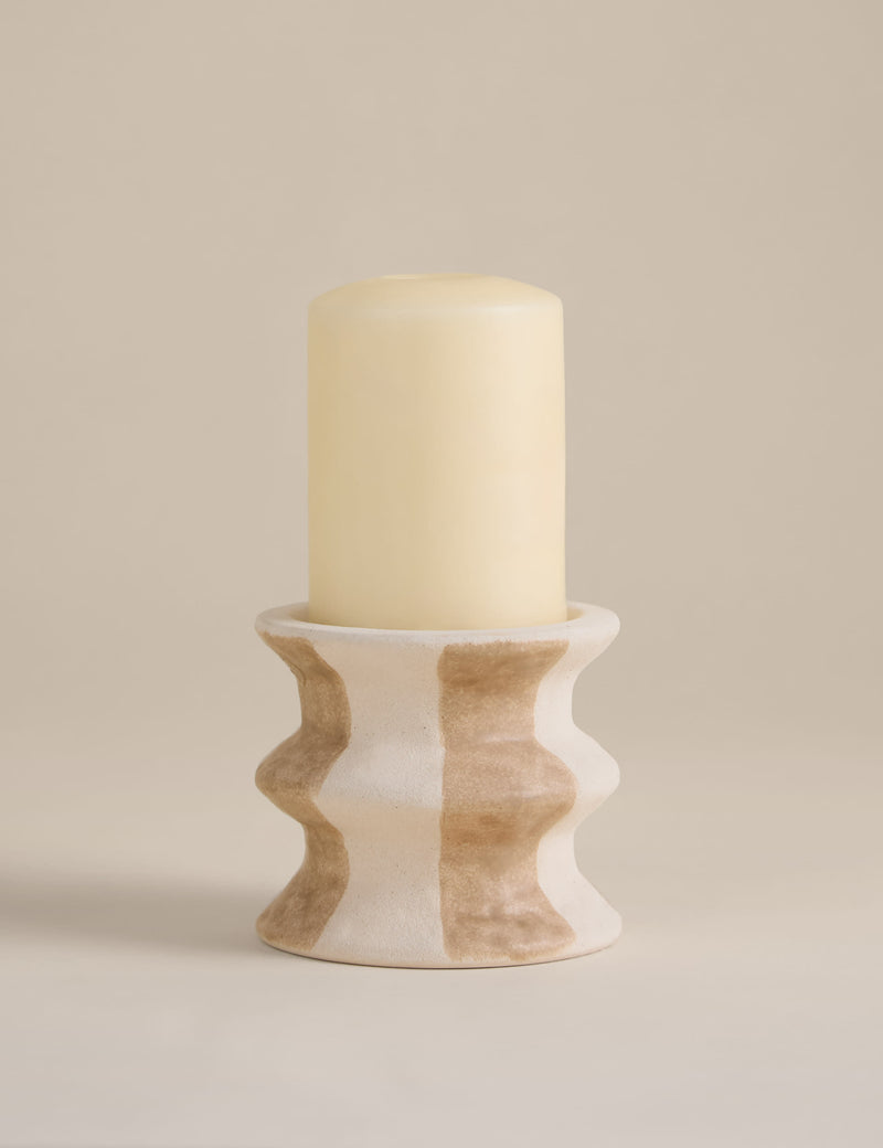 Hand-painted striped ceramic pillar candle holder 9.8 cm, imported from the UK