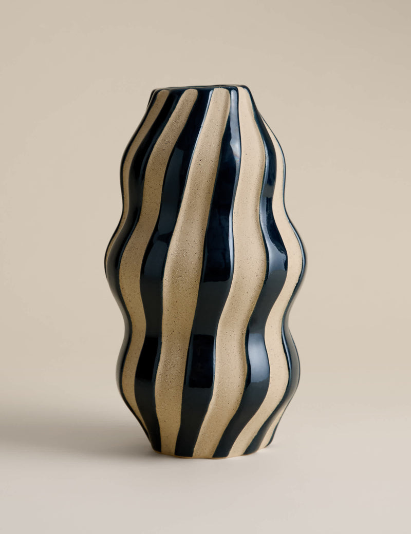 Large striped ceramic vase 30cm height, UK version