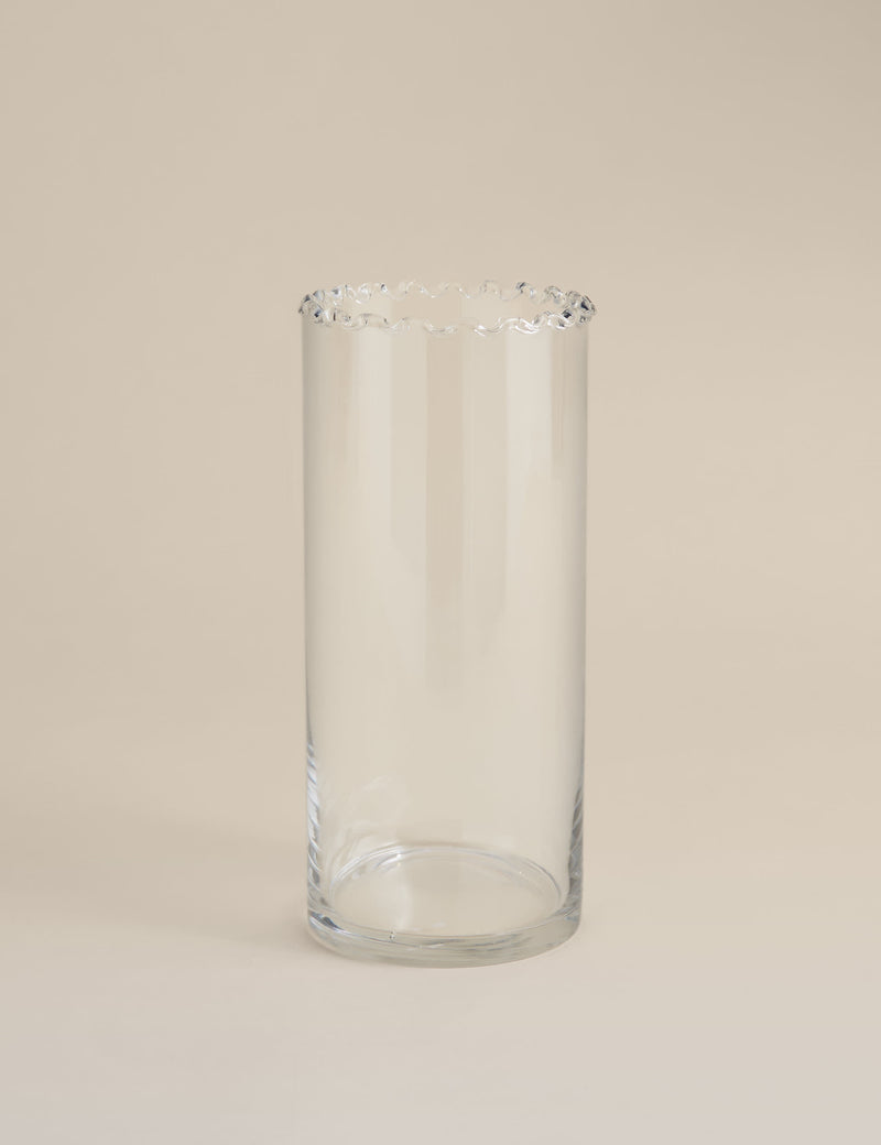 Medium frill top glass vase in cylinder shape - British product
