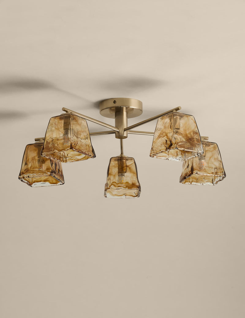 Glass 5-light flush ceiling light 58 cm, imported from the UK