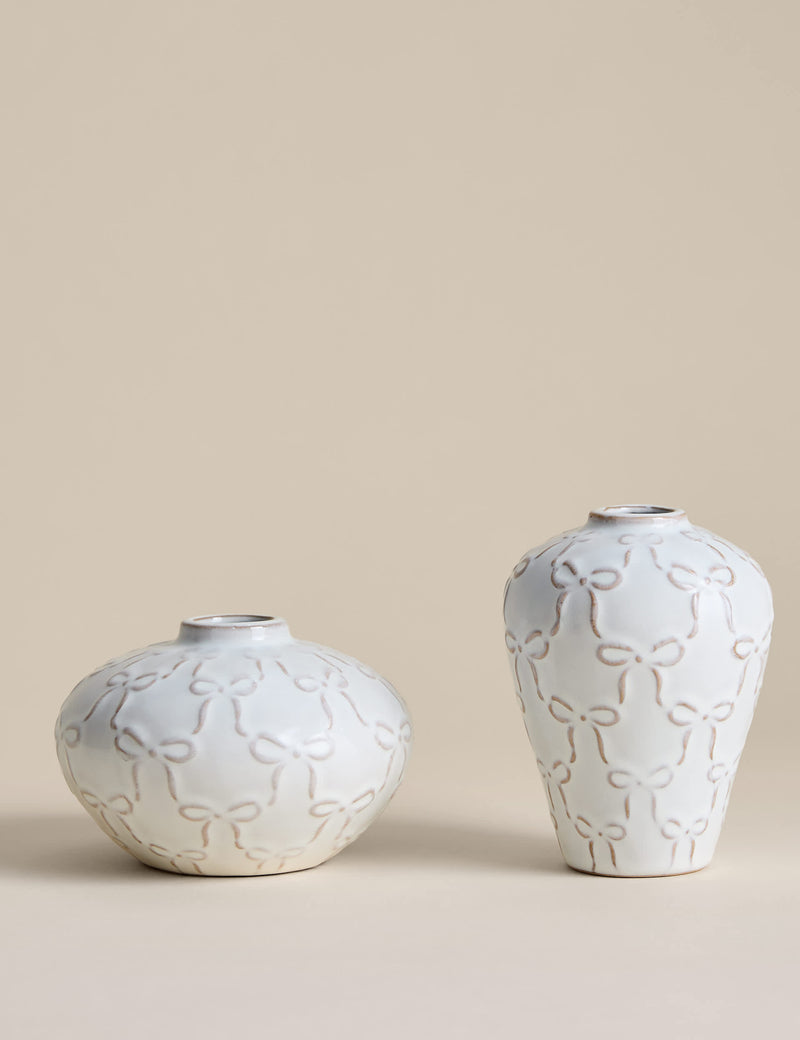 Set of two mini ceramic bow vases, imported from the UK
