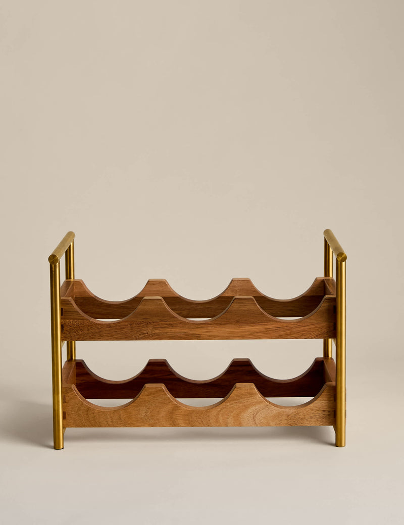 Wooden wine rack six bottle with gold legs, imported from the UK