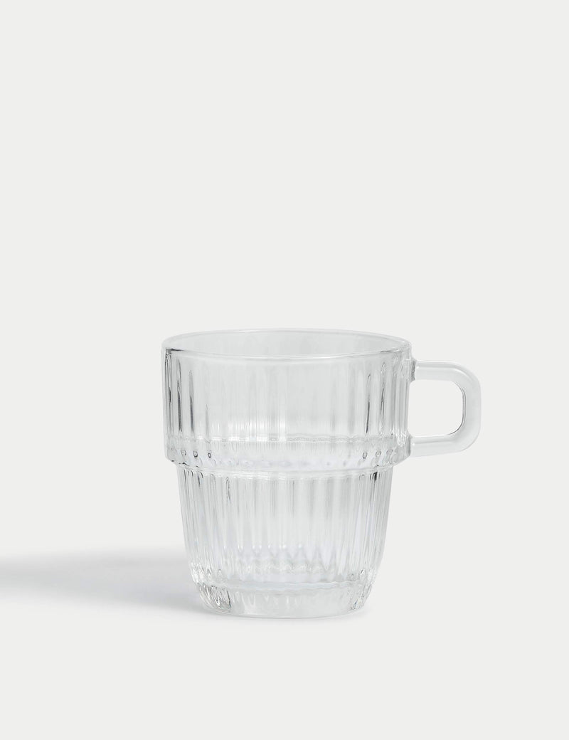 Ribbed glass cappuccino cup with handle - British product