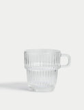 Ribbed glass cappuccino cup with handle - British product