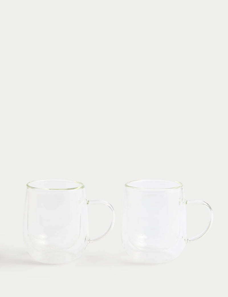 Set of 2 double wall glass mugs 265ml, UK version