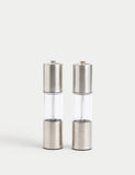 Stainless steel salt and pepper mills (British brand)