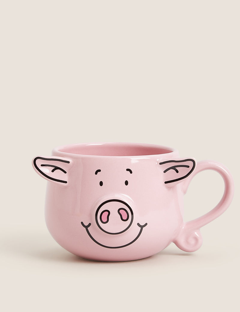 Percy Pig mug with 3D detailing and curly tail handle - British product