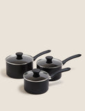 Black aluminium non-stick saucepan set 16cm 18cm 20cm, imported from the UK