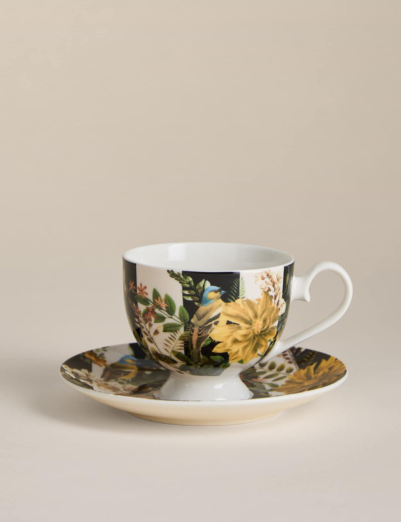Striped floral porcelain cup and saucer 7.5 cm height, imported from the UK