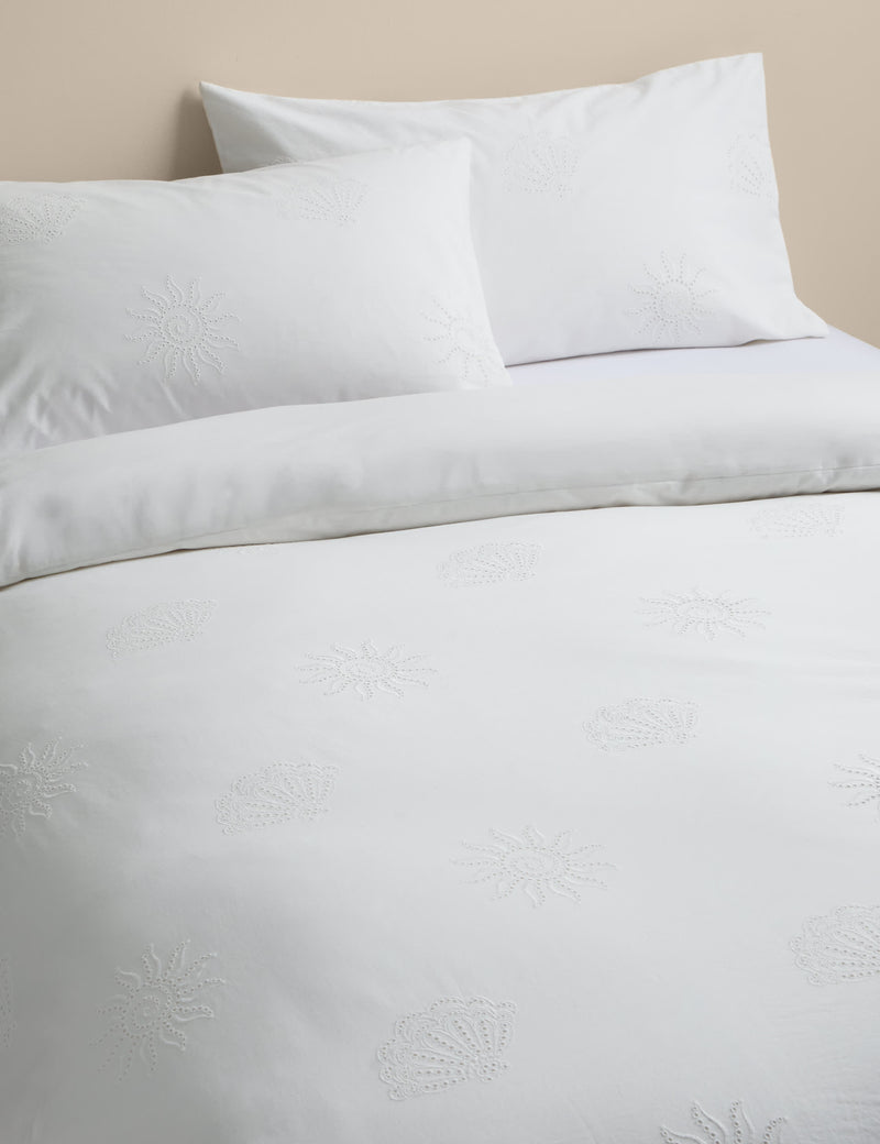 Pure cotton coastal broderie bedding set - British product