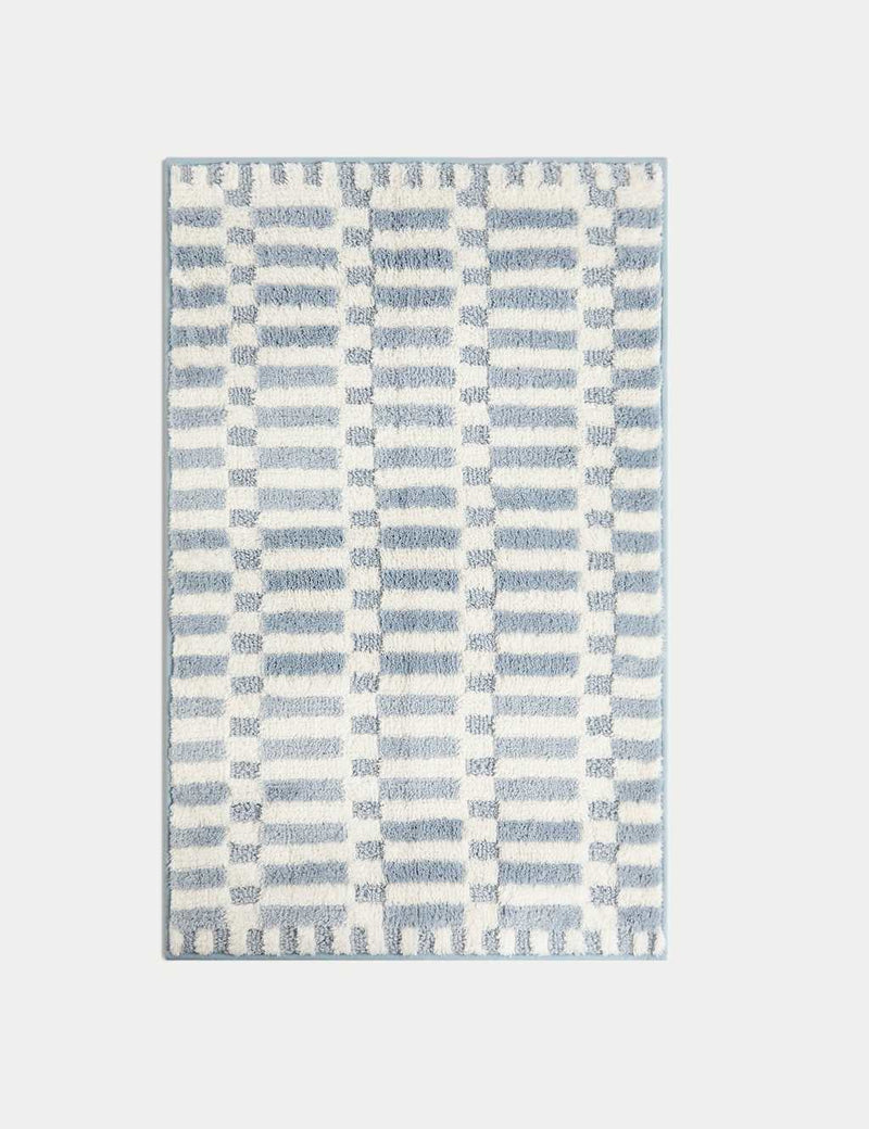 Cotton Blend Geometric Quick Dry Bath Mat - Powder Blue