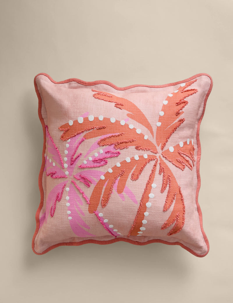 Cotton cushion with palm embroidery 50cm, imported from the UK