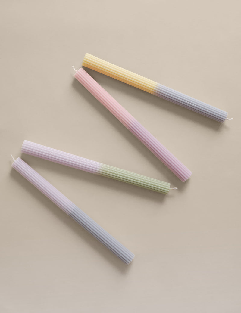 Set of 4 pastel dinner candles with ridged texture - British product