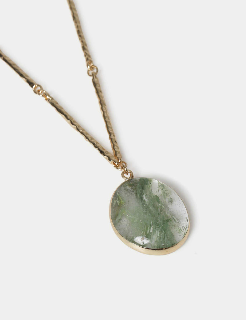 Pendant drop necklace with semi-precious stone and brass, imported from the UK