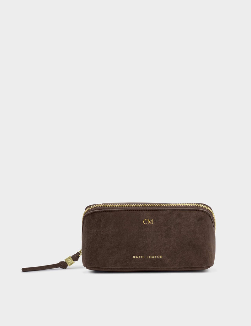 Katie Loxton personalised faux suede make-up bag with mirror - British product
