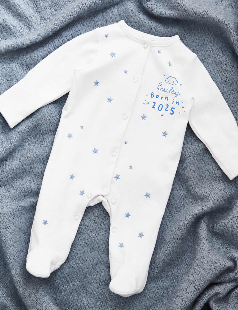 Personalised Pink Born in 2025 Sleepsuit
