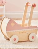 Poussette pour poupées en bois rose personnalisée