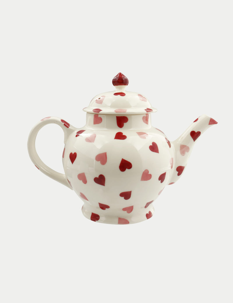 Emma Bridgewater stoneware Pink Hearts teapot 1.6 litres, imported from the UK